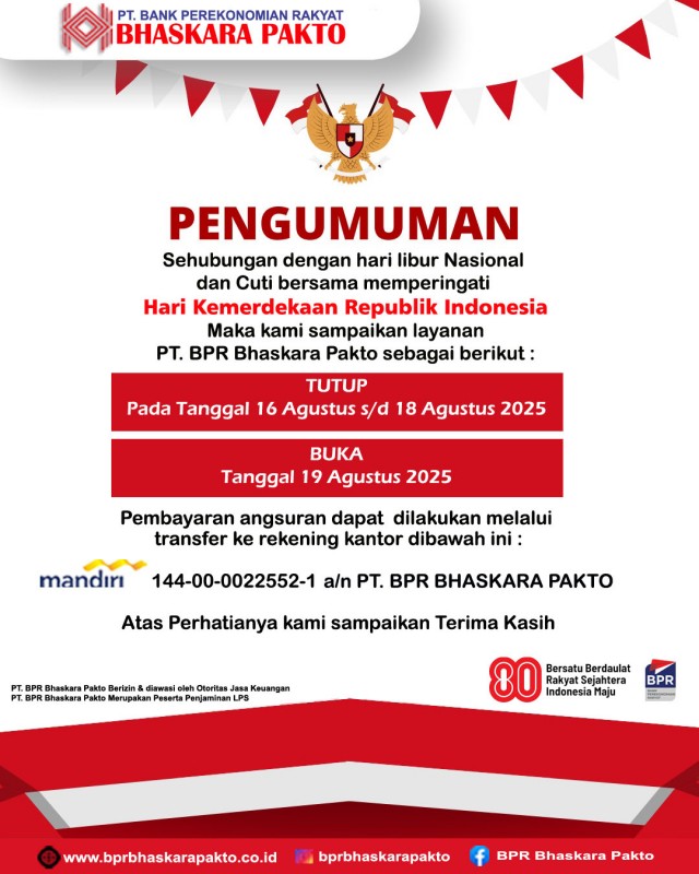 PENGUMUMAN LIBUR HARI KEMERDEKAAN REPUBLIK INDONESIA TAHUN 2025